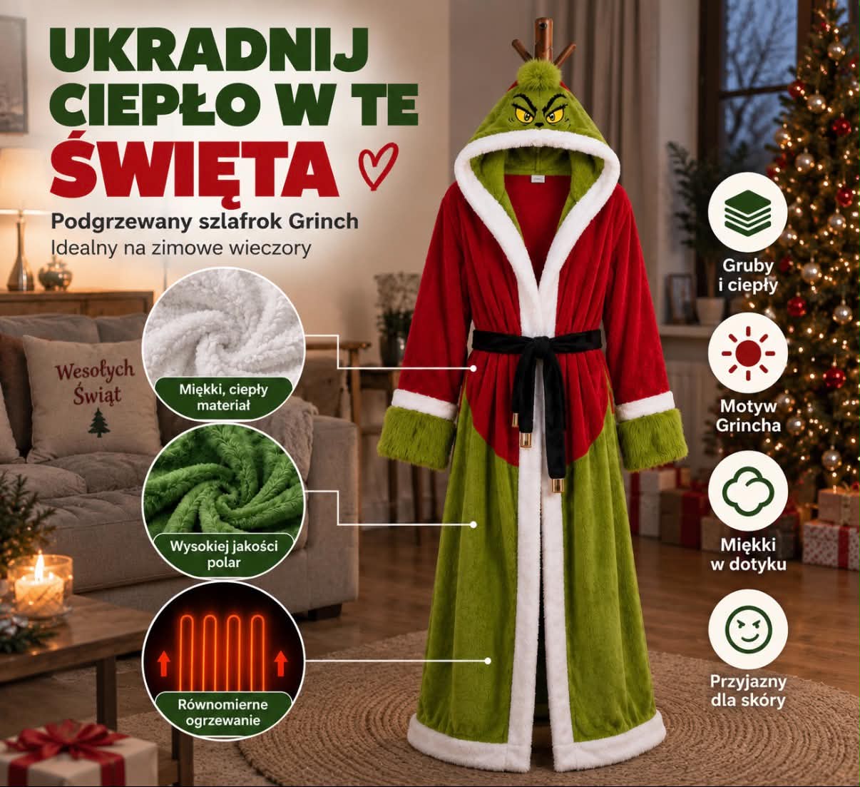 Szlafrok Grinch VAKURO i jego najważniejsze cechy